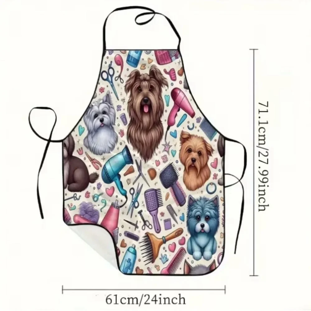Dog Grooming Pattern Apron in Cream OS Adjustable NWT